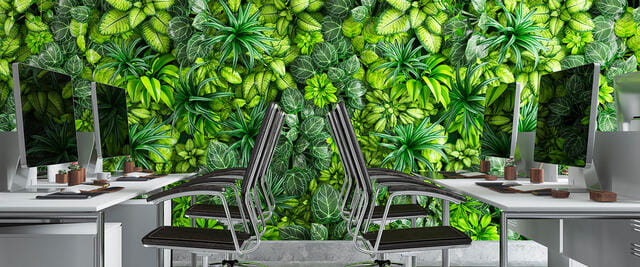 a table with chairs and plants