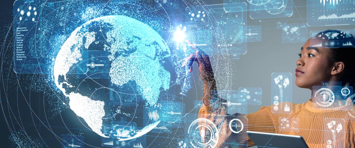 A woman looking at a screen