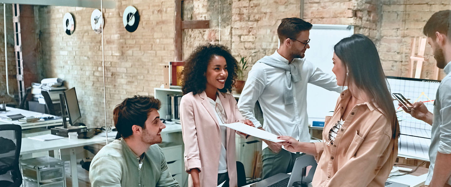 a group of people talking