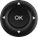 A black button with white arrows  Description automatically generated